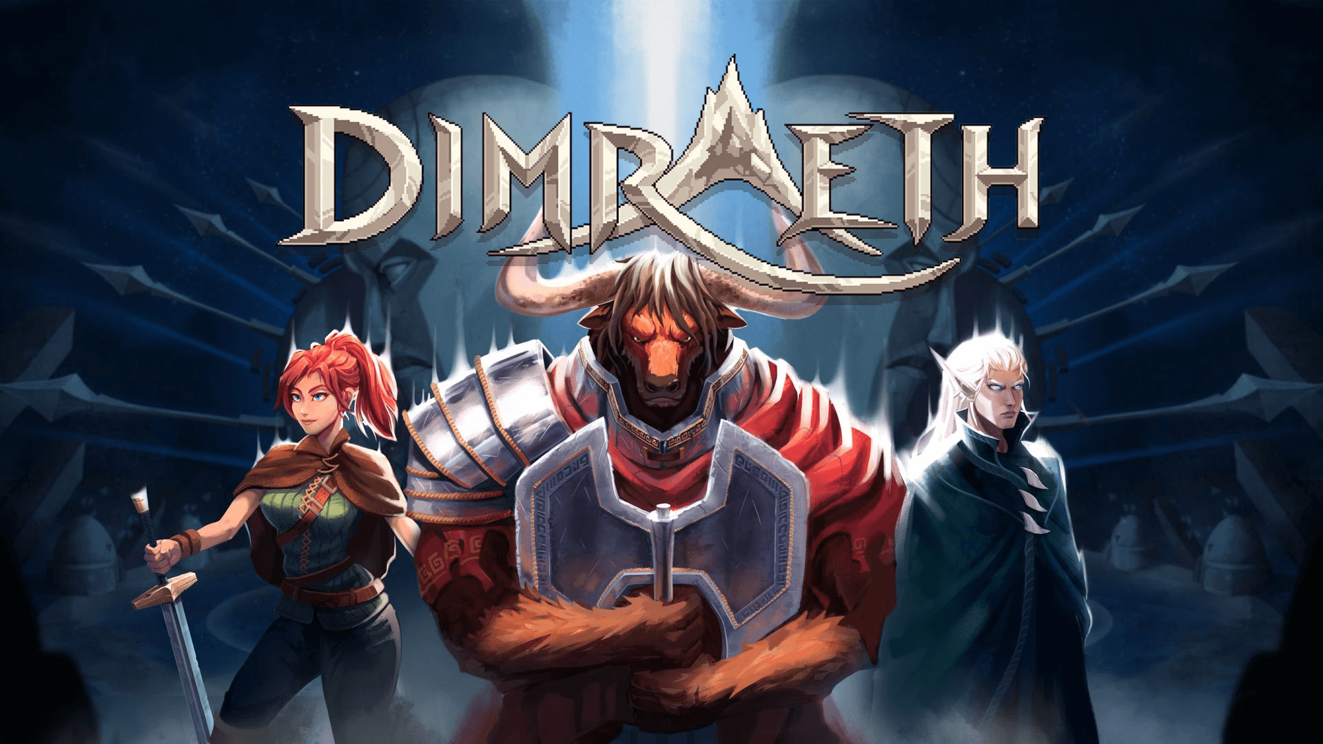 Dimraeth title art with three adventurers