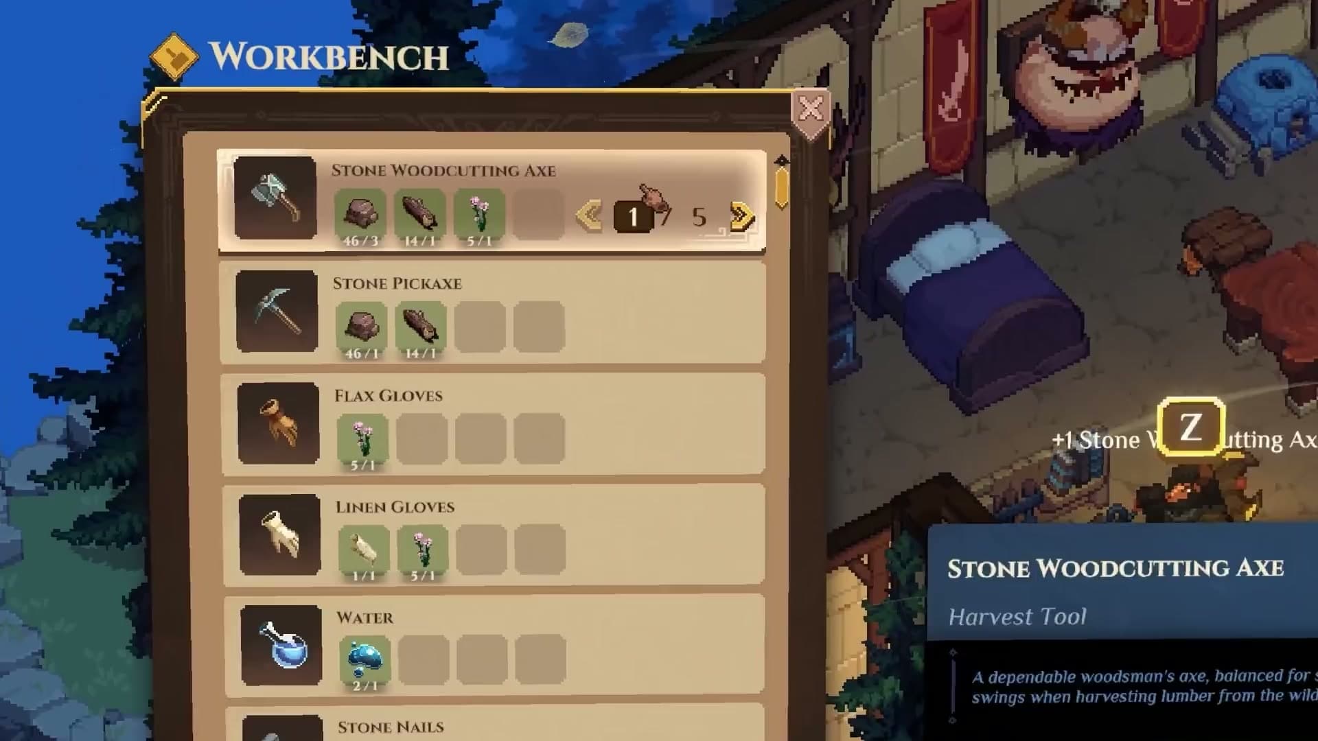 A workbench and inventory interface