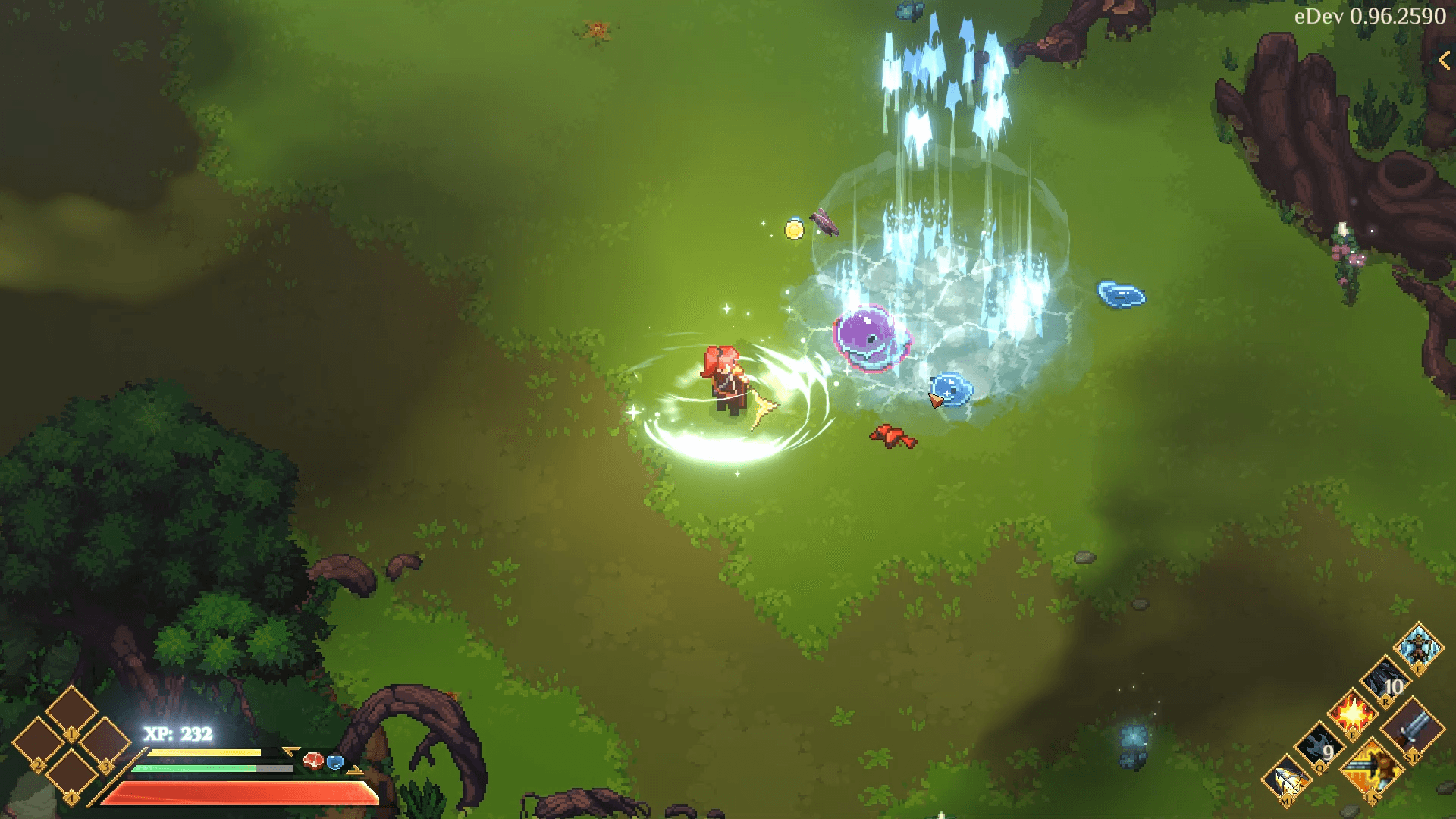 Combat HUD with weapon and spell slots visible