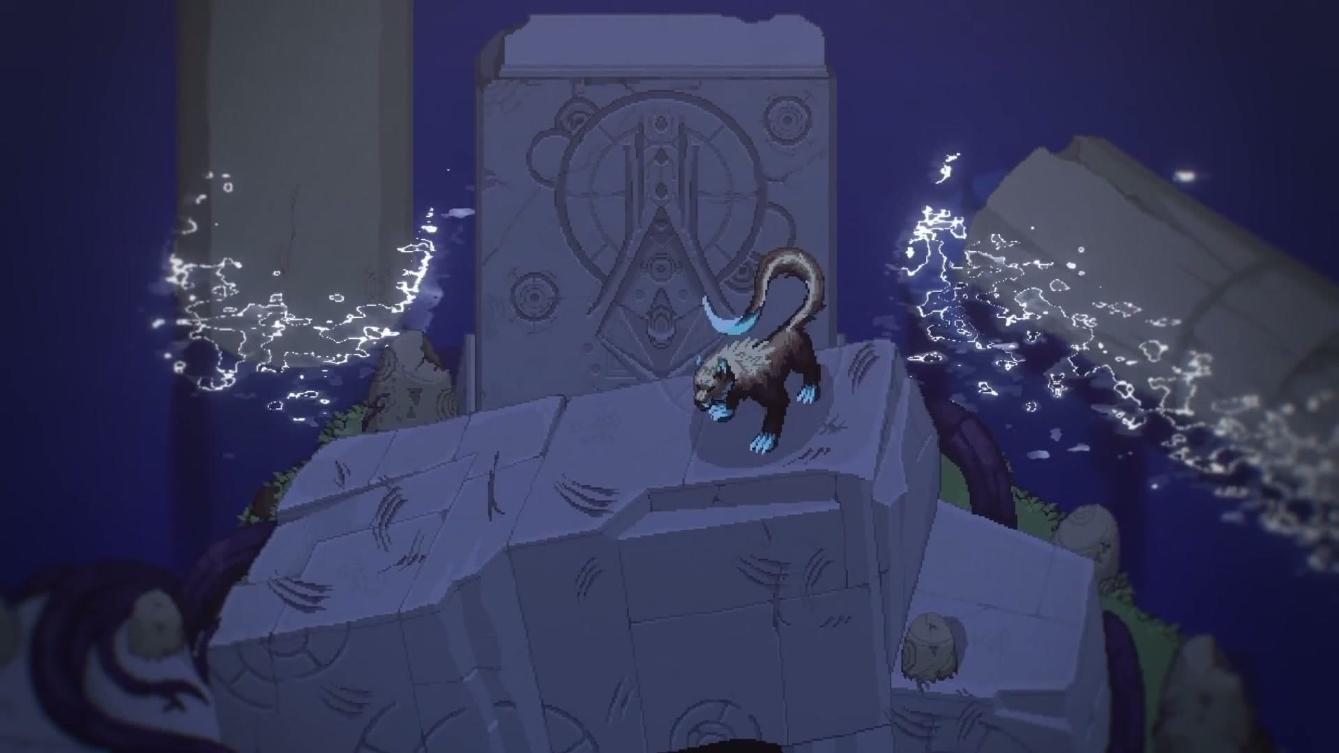 A small animal beside ancient ruins