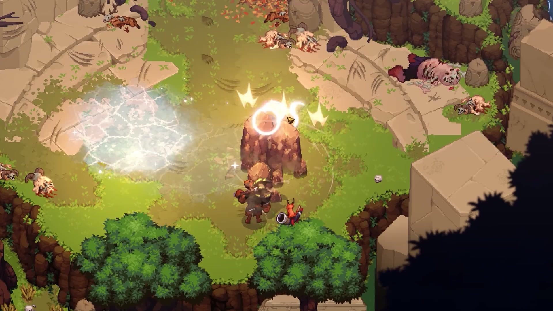 A party fighting a stone golem