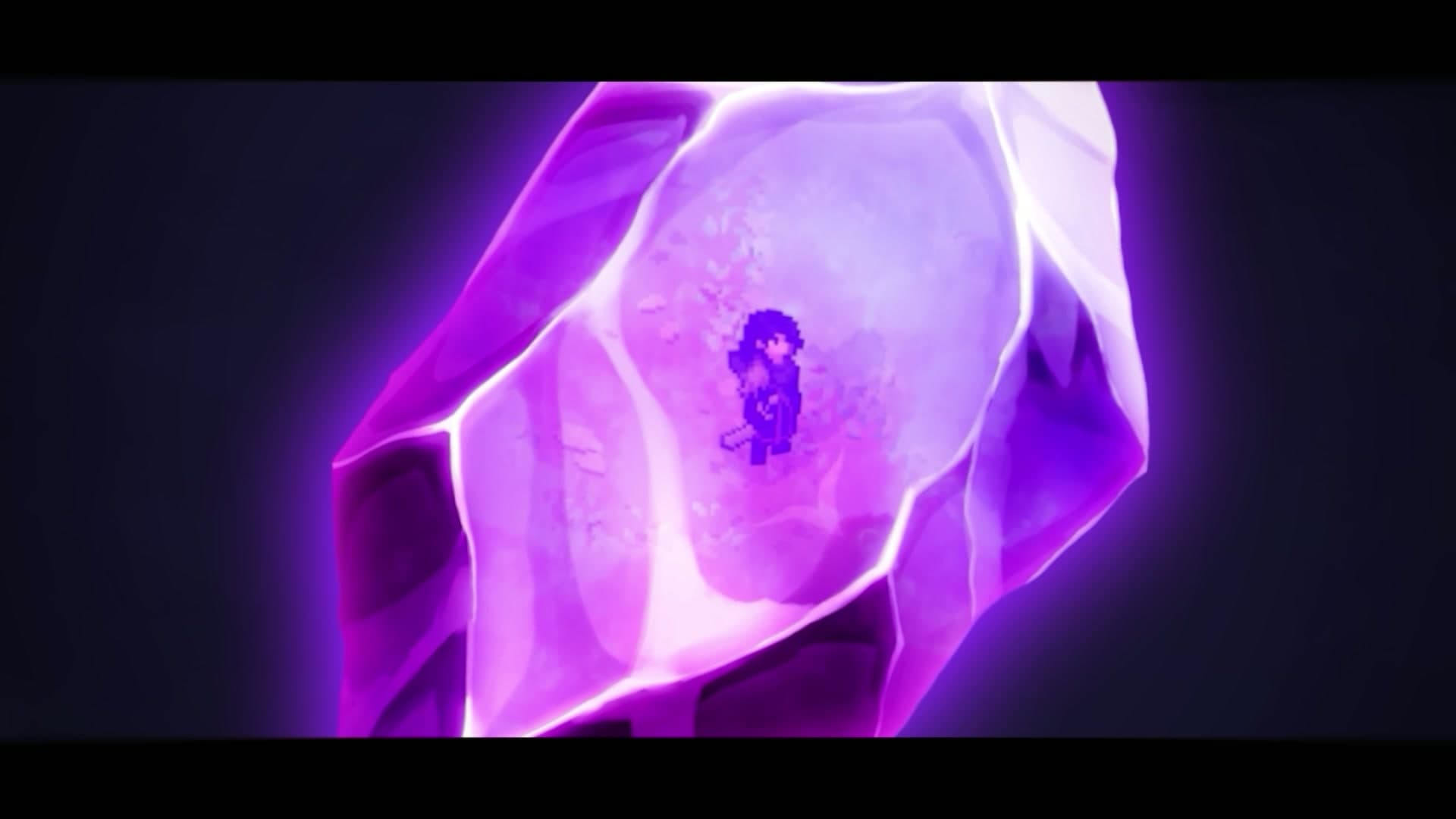 A glowing purple crystal sequence